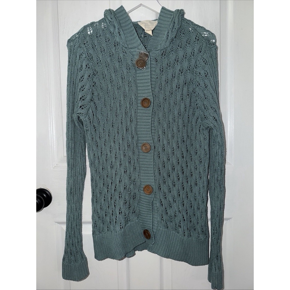 NWOT Evy's Tree Bernadette Cardigan Button‎ Hooded Knit Boho 100% Cotton Size M